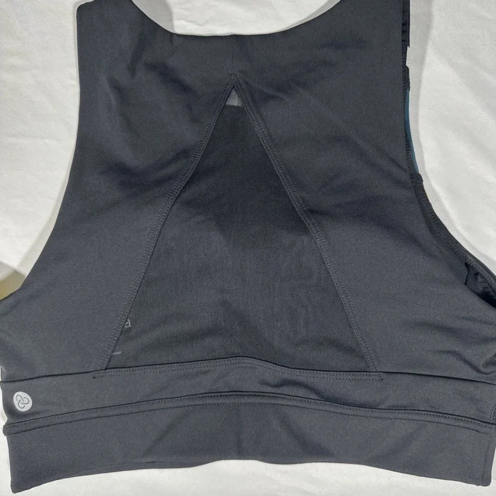 NWT Zella‎ [ Small ] High Neck Front Stripe Mesh Back Sports Bra in Black #6044